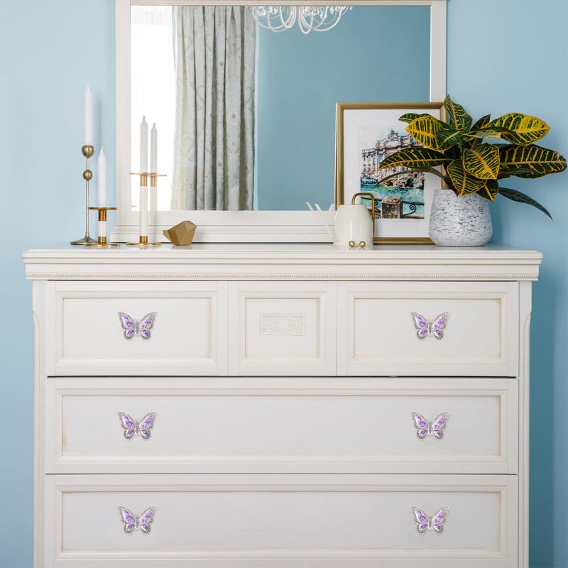 Xinally Butterfly Cabinet Knobs,6 Pieces Butterfly Knobs Single Hole Pulls Handles Decorative Door Cabinet Drawer Cupboard Furniture Door Wardrobe (Purple) - Image 3